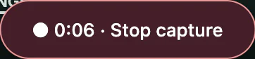 Asyncly’s Stop capture control, six seconds into a recording
